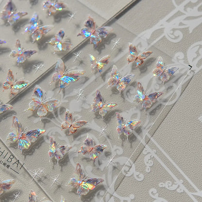 Shiny Jelly Butterfly Charming Golden Gradient Bowknot 5D Self Adhesive Nail Art Sticker Flower Petal Rhinestone Manicure Decals