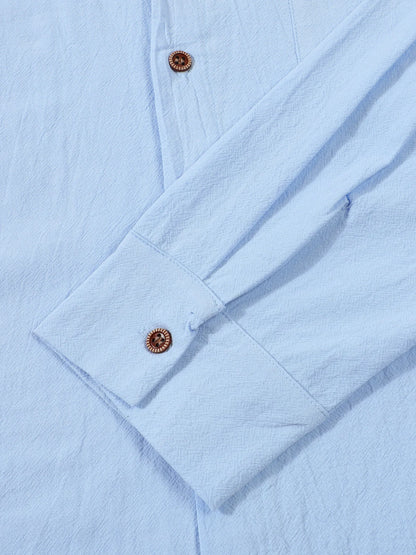 2025 Autumn New Men's Cotton and Hemp Long Sleeve Shirt Loose Casual with Pocket Collar Shirt