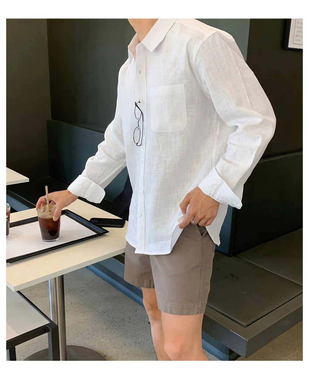 Men's Cotton Linen Shirt Wrinkle Free Casual Breathable Long Sleeve Shirt for Men Sun Protection Comfortable Boho Style Shirt