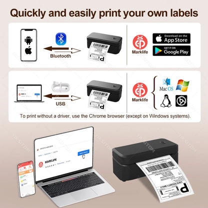 110mm Bluetooth Thermal Label Printer Wireless Shipping Label Printer Compatible with iPhone Android Windows Widely Used X4