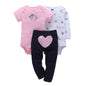 Lovely Baby Boy bodysuits 3Pcs/sets Long Sleeved Clothes PP Pant Cotton Infant Sporty Girl Short Sleeved Bodysuits