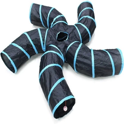 5-Way Foldable S-Shaped Pop Up Cat Tunnel Maze Toy, Interactive Collapsible Play House for Kittens, Small Rabbits, Puppies, Ferrets and Guinea Pigs, Breathable Pet Activity Tunnel for Indoor Entertainment