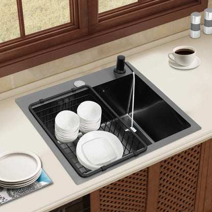 High-Class Kitchen Sink Complete Set,45*40*20Cm,201 Stainless Steel Durable Large Capacity Clean Sink，Single Bowl Black Sink