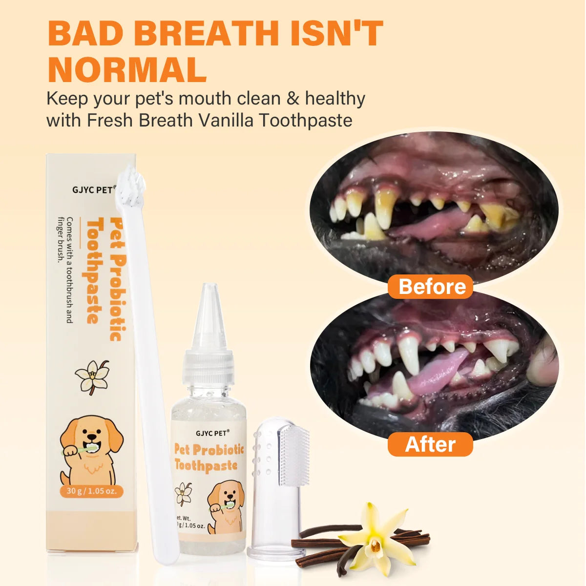 GJYC PET Probiotic Pet Dental Care Kit Toothpaste With Toothbrush Finger Brush Reduce Plaque Tartar Freshen Breath For Dogs Cats