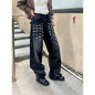 American Retro Washed Rivet Wide Leg Jeans Women Autumn and Winter New Loose Casual Slim Straight Pants