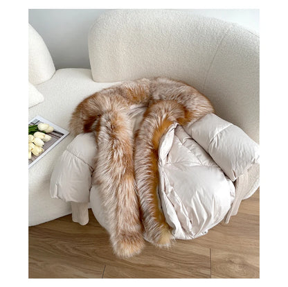 Oversized Winter Warm Real Fox Fur Collar Black Down Coat Women Puffer Outerwear Jackets 2024 Autumn Winter