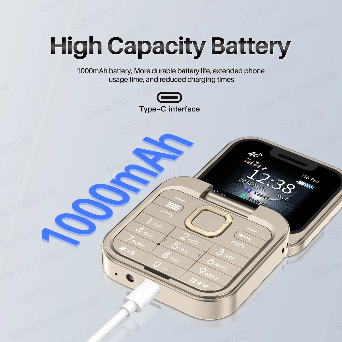 SERVO I16 PRO 4G LTE Mini Flip Mobile Phone Dual SIM Standby Call Recording Speed Dial FM Radio 1.77' Screen Foldable Cellphones