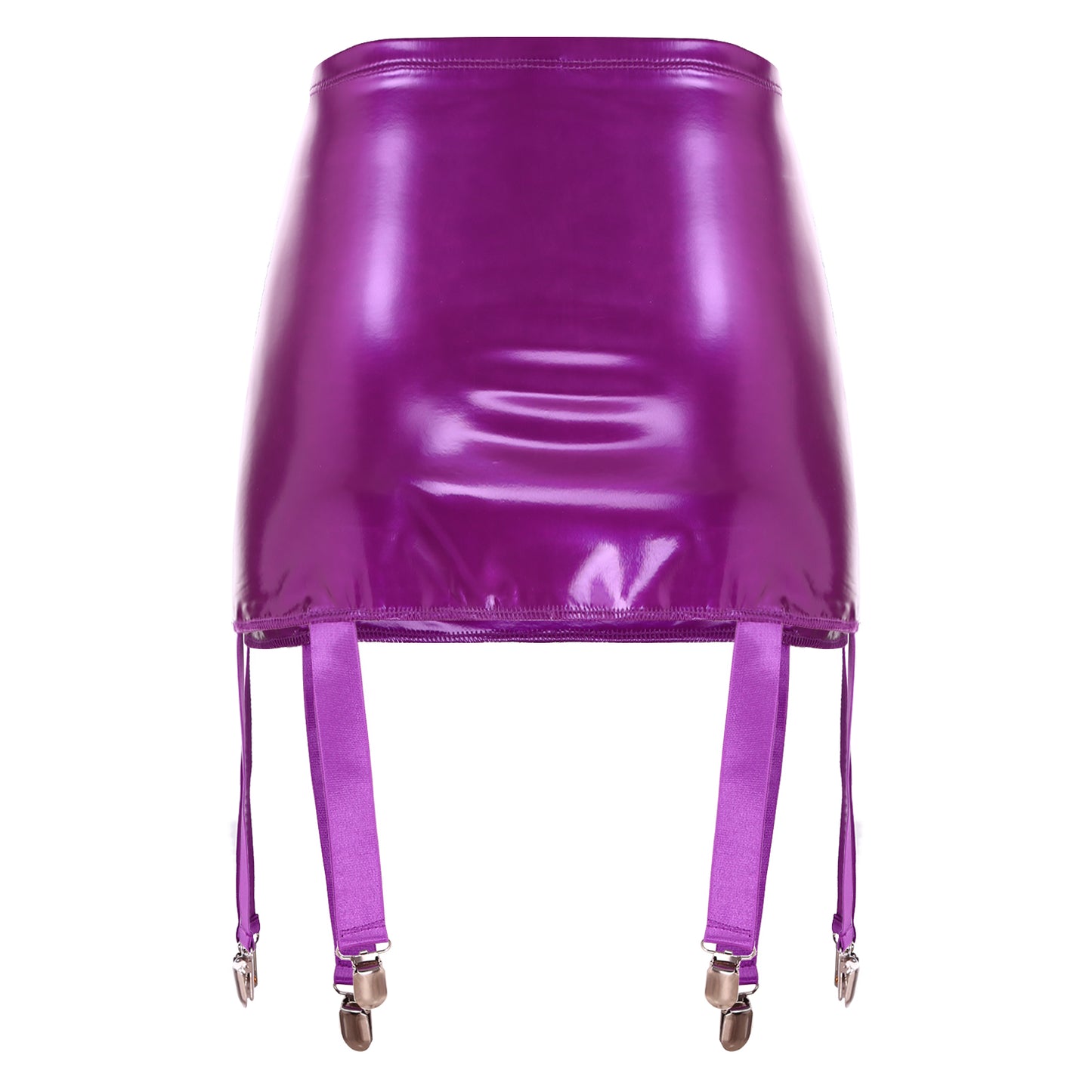 Women's Garter Straps Pencil Skirts Patent Leather Wet Look Garter Belt Short Mini Skirts with Buckle Clips Sexy Clubwear Party