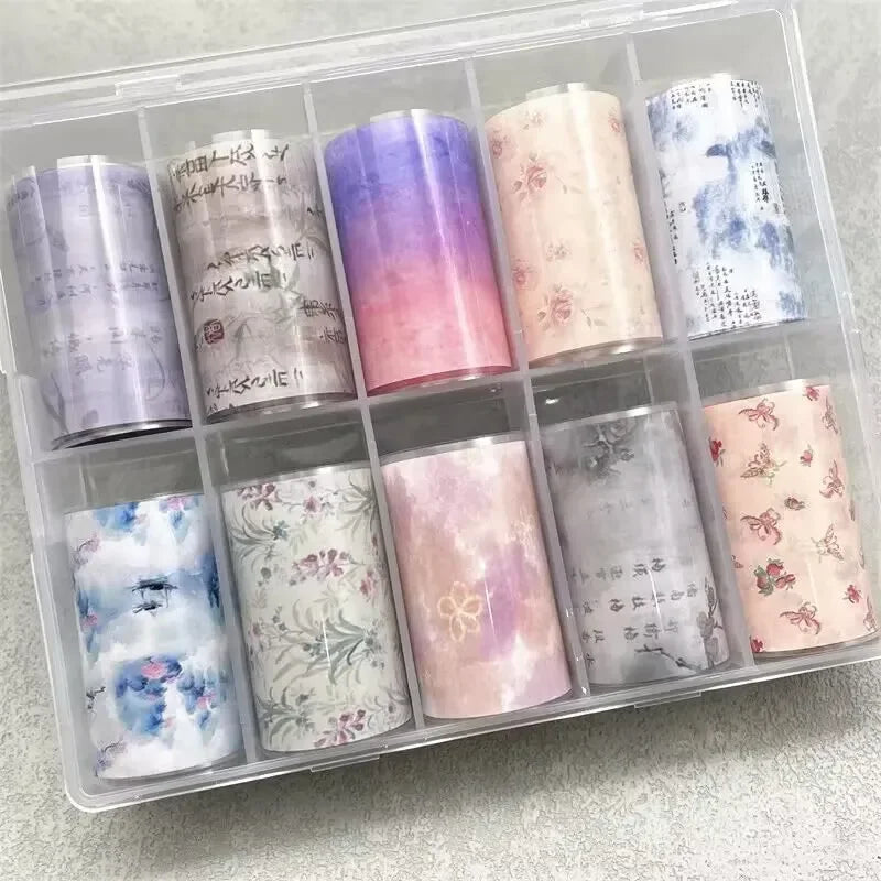 10Rolls Lacce Flower  Nail Foils Transfer Paper  Nail Art Stickers  Manicure Set Decal  Nails Decoration