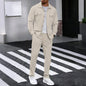 New Men's Solidcolor Waffle Longsleeved Pants Set High Quality Fashionable Comfortable With Double Pockets Workwear Style Cardig