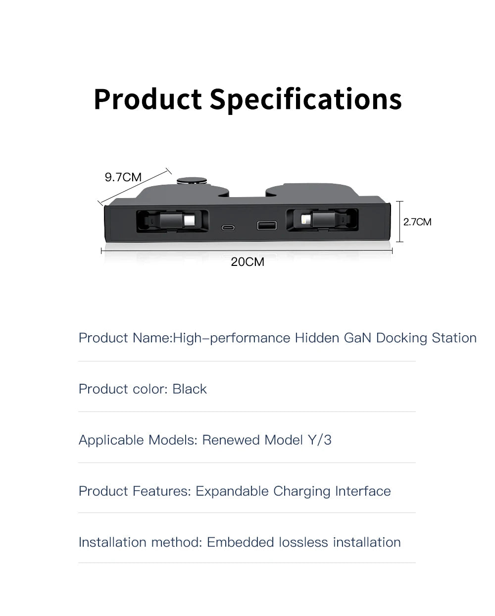 YZ For Tesla Model 3/YYL Juniper Highland 2026 45W Central Control Fast Charging Expansion Dock Car Intelligent Adapter Splitter