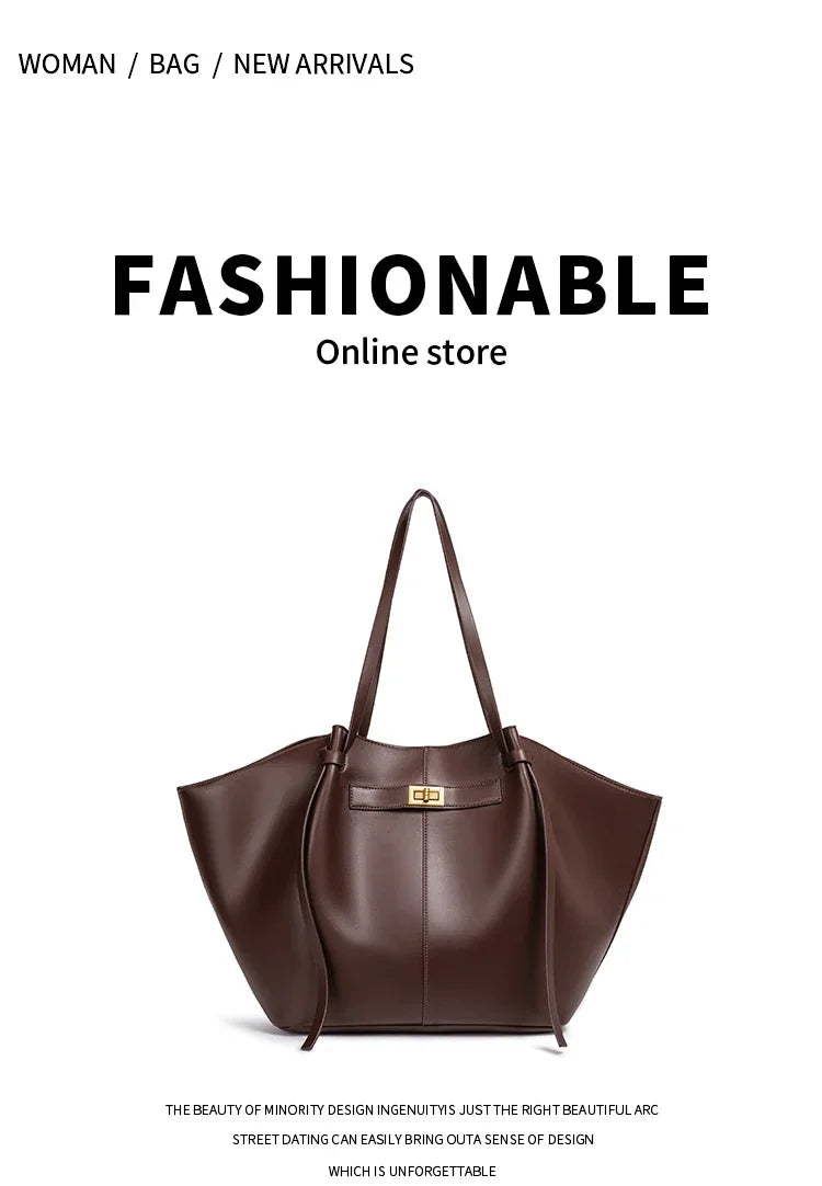 Fashion Large Capacity Trapeze Women Shoulder Bags Designer Metal Lock Handbags High-Quality Pu Leather Big Tote Commute Bag