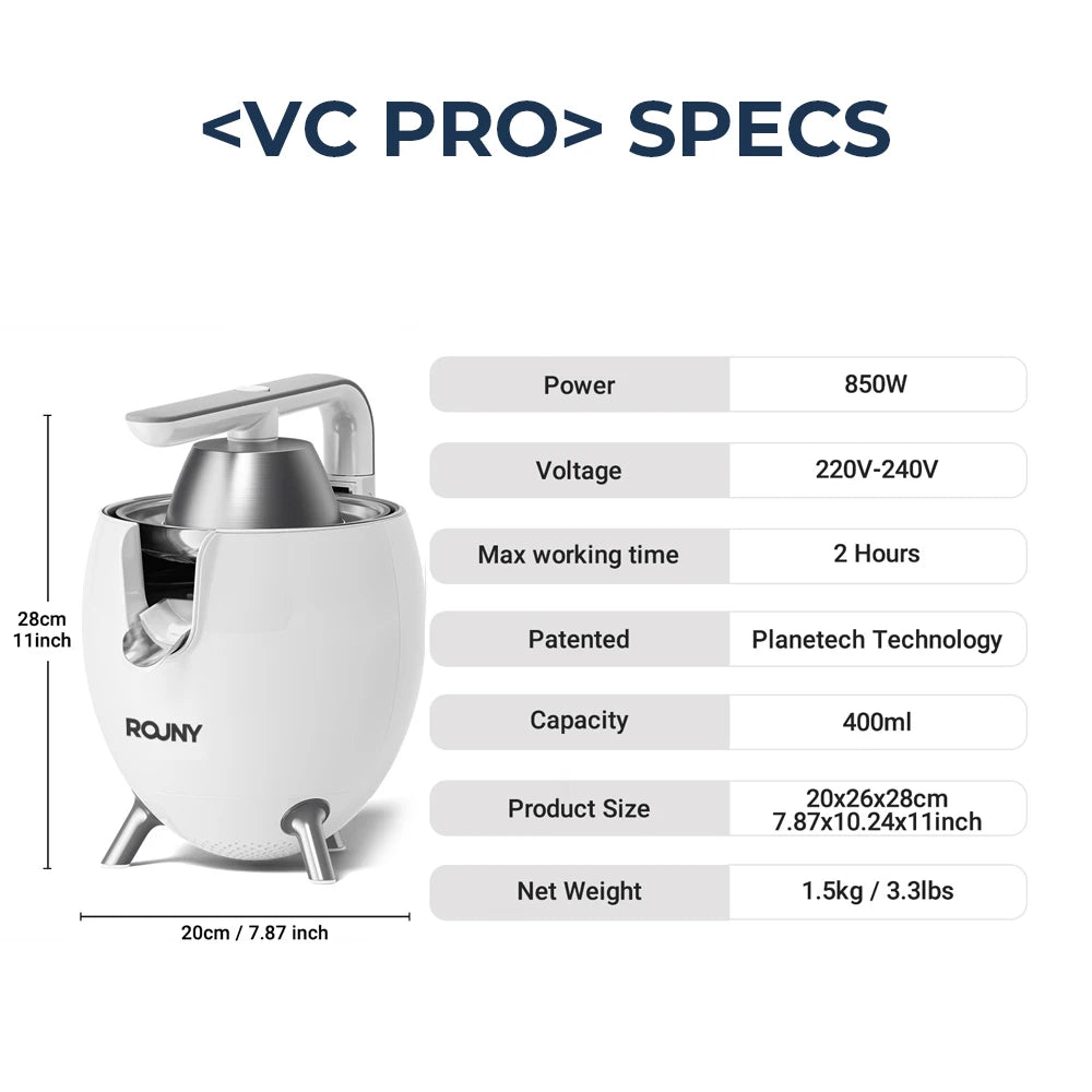ROUNY Electric Citrus Juicer, Orange and Lemon Press with Stainless Steel Spout, BPA-Free Parts and Easy-Clean Design
