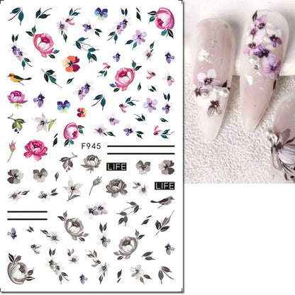 3d Nail Art Decals Elegant White RoyalBlue Roses Flowers Adhesive Sliders Nail Stickers Decoration For Nail Manicure