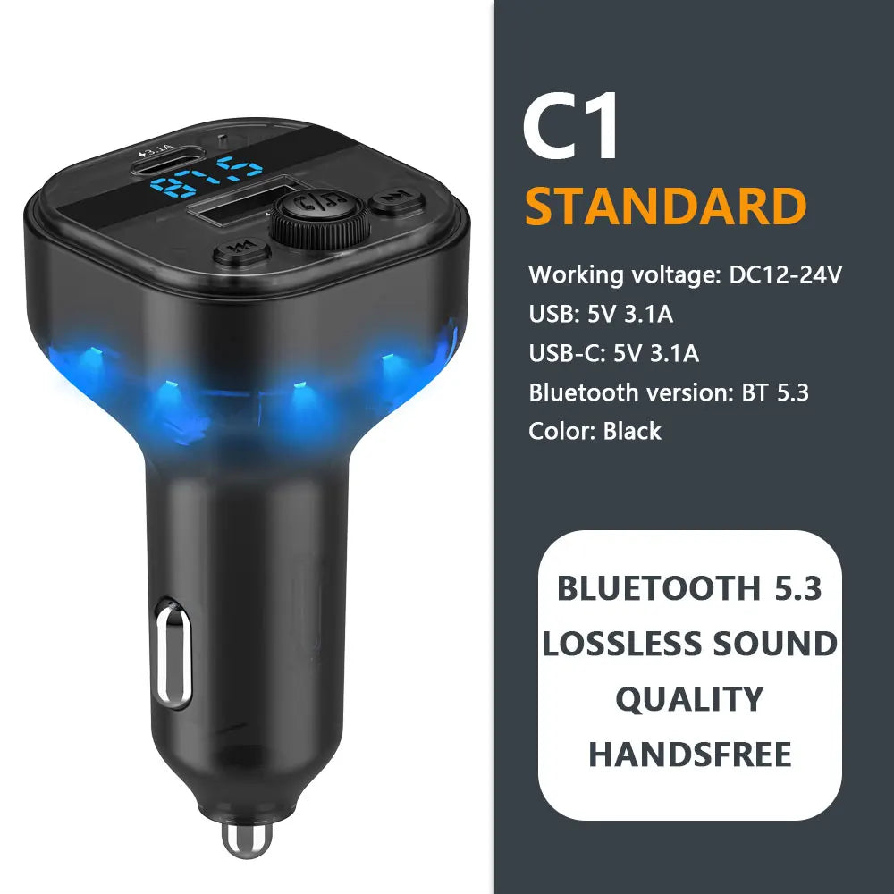 Bluetooth 5.4 FM Transmitter Handsfree Car AUX Radio Modulator MP3 Player with 22.5W & PD30W Fast Charge Adapter Car Accessories