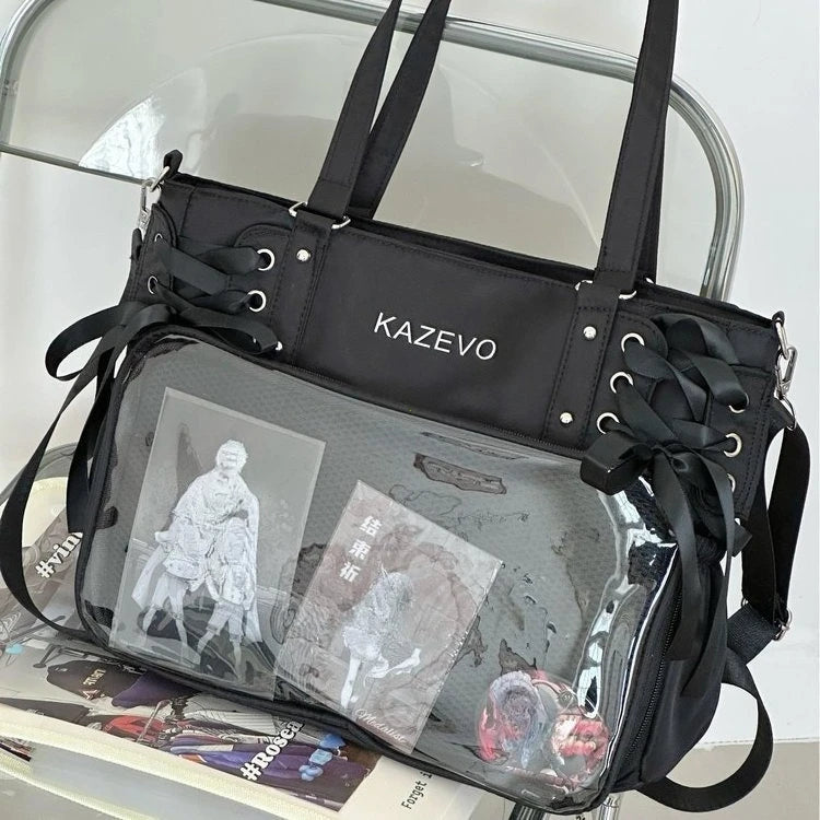 College Style Crossbody Bag with Ribbon Large Capacity for Class Book Carrying Mailman Bag Girls Bow JK Shoulder Ita Bag Handbag