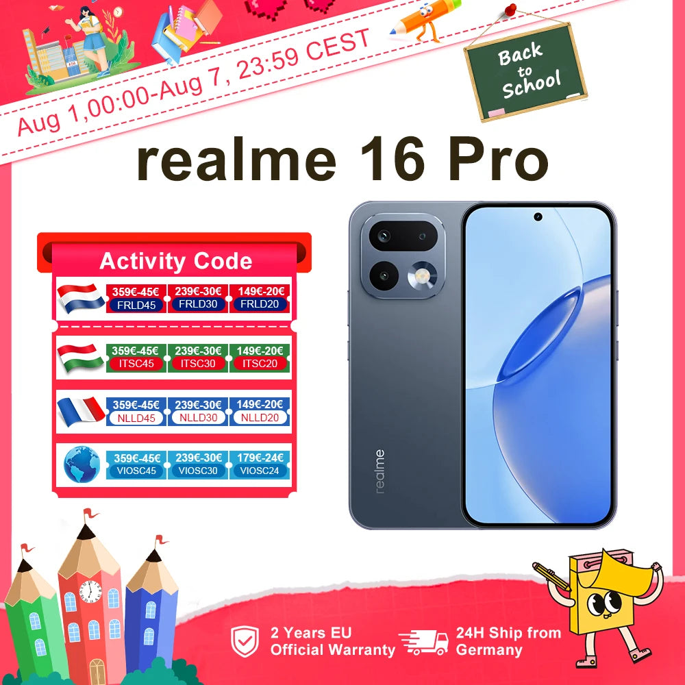 Realme 16 Pro 5g Smartphone Euro Edition Mediatek Dimensity 7300 Max 200Mp Camera 6500Mah Battery 6.78Inch Amoled 144Hz Display