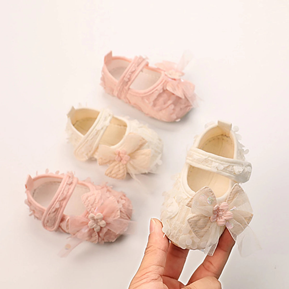 Baby Girl Princess Bow Flats Shoes Infants Petal Walker Crib Shoes for Newborn Infants Cute Soft Soles First Walkers