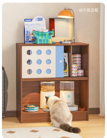 Triple-Function Cat House with Litter Box & Storage,Human-Pet Shared Furniture,Cat Tree Hut, Indoor Cat Den,Multi-Level Cat Fort