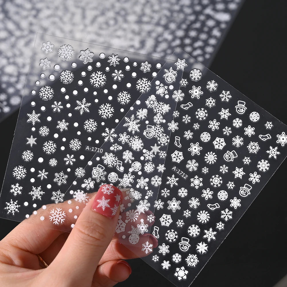 1sheet 3D White Snowflakes Nail Stickers for Christmas Winter Snow Flower Self-adhesive Nail Art Decals DIY Manicure Decorations