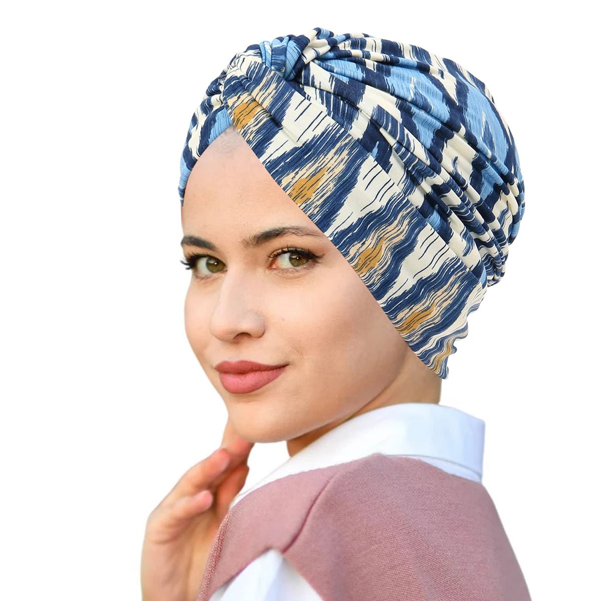 2025 New Soft Elastic Colorful Muslim Inner Hijabs Women Islamic Muslim Hijab Instant Turban Cap For Ladies Stripe Bohemia Print
