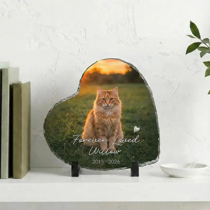 Personalized Kitty Portrait Photo Slate Rock Plaque Loss‑of‑Cat Memorial Stone Outdoor Pet Grave Remembrance Souvenir Ornament
