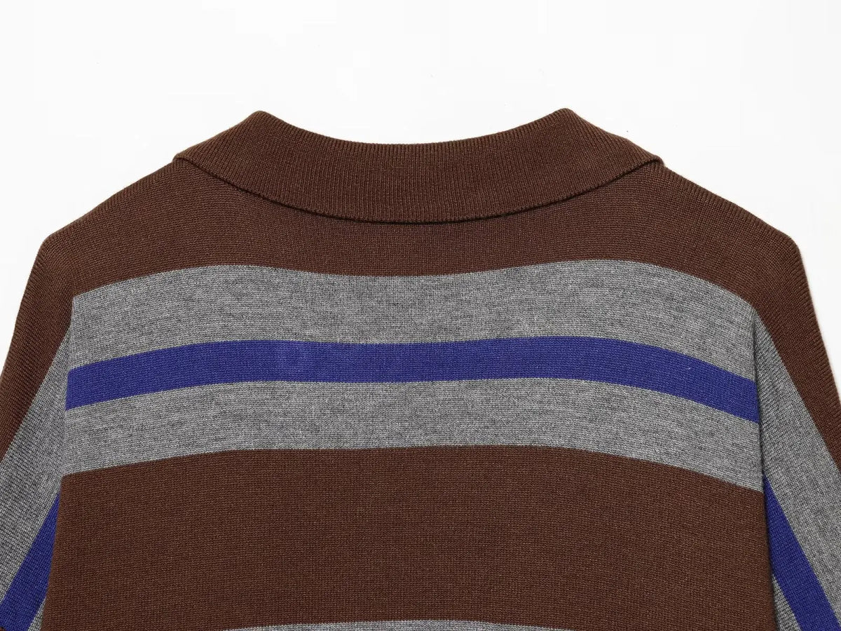 Sweater knitted Pullover Women's Spring 2026 New Fashion Striped Loose Polo neck Warm Women Sweater Chic Youth Holiday Pullover