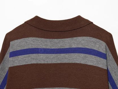 Sweater knitted Pullover Women's Spring 2026 New Fashion Striped Loose Polo neck Warm Women Sweater Chic Youth Holiday Pullover