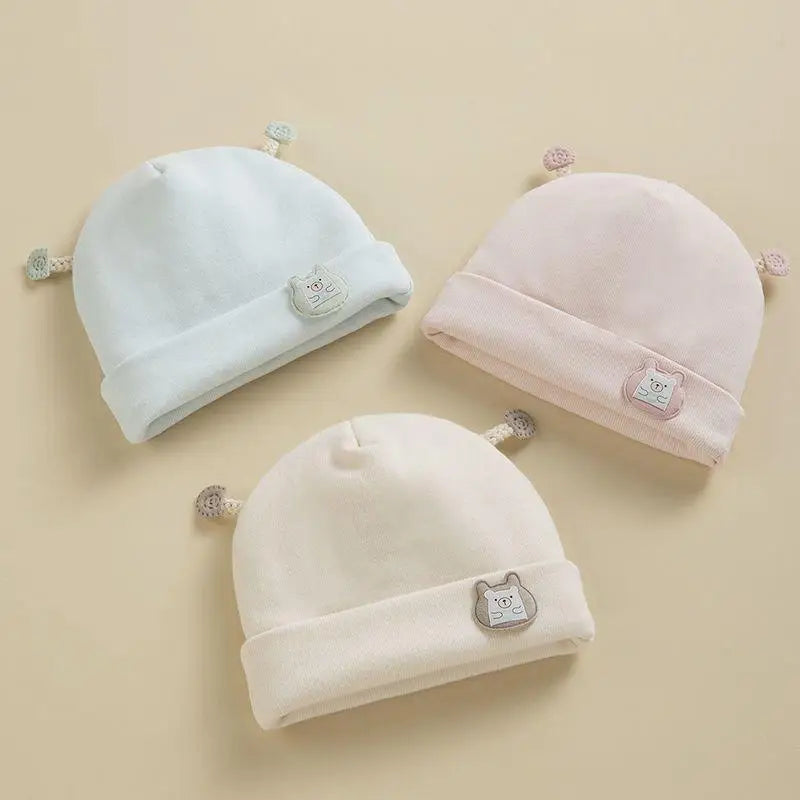 0-6Mouths Newborn Fetal Hat Cute Cartoon Baby Bear Beanies Spring Autumn Pure Cotton Pullover Cap Boys Girls Kids Warm Bonnet