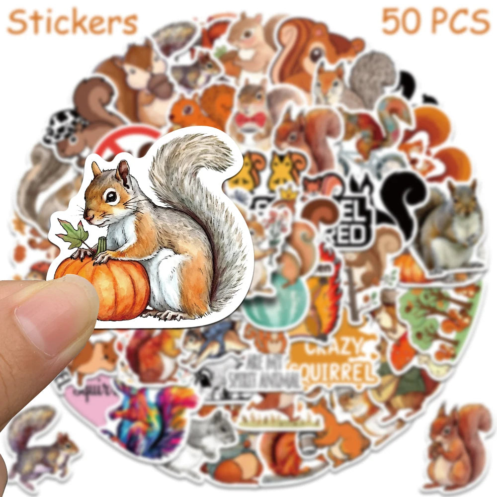 50pcs Cartoon Cute Squirrel Stickers Decals For Laptop Scrapbook Skateboard Helmet Guitar DIY Aesthetic Waterproof Stickers