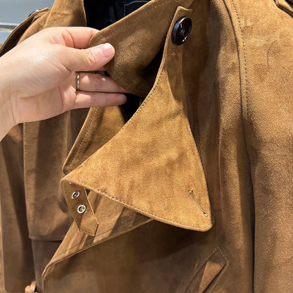 YOLOAgain Wide Shoulder Real Leather Jacket Women Oversized Genuine Leather Cropped Jacket