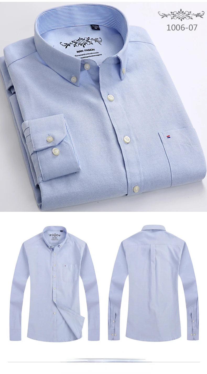 Classic Fit Cotton Full Casual Shirts for Men Solid Color Long-Sleeve Plain Shirt Single Pocket Top Soft Slim Fit Formal Clothes