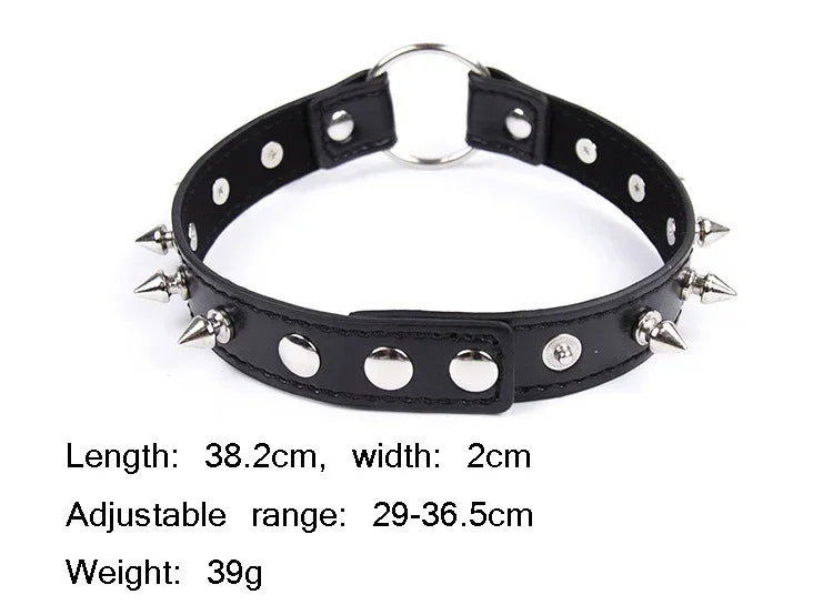 Sexy PU Leather Choker Collar for Women Gothic Punk Spike Heart O-Ring Bell Bondage Slave Neck Strap BDSM Role Play Accessory