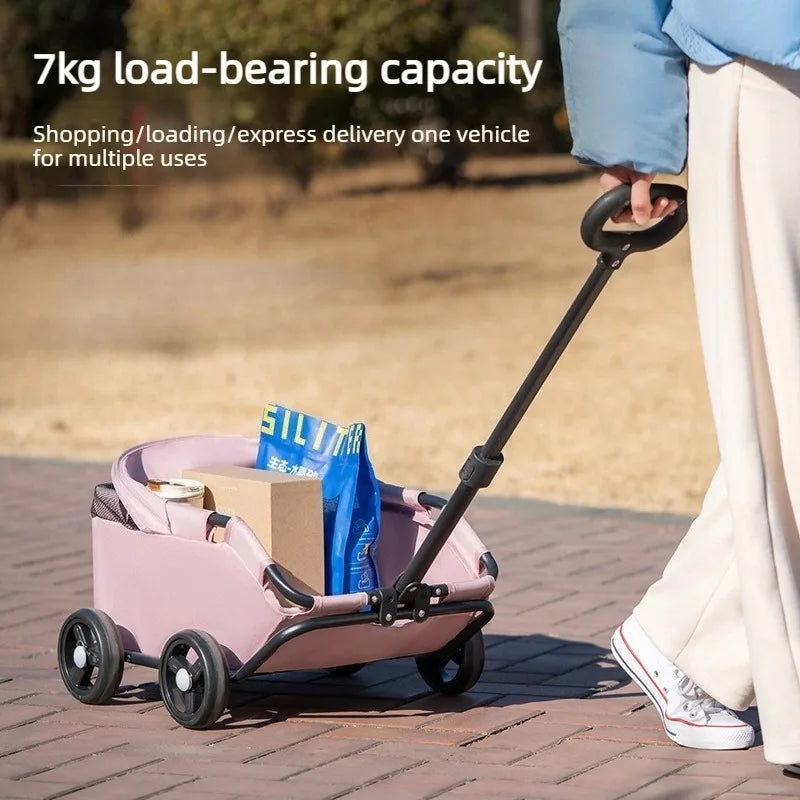 Foldable Pet Stroller with Sun Canopy Lightweight Dog Trolley Shopping Carts Outdoor Walking Travel Cart for Small Dogs Puppy
