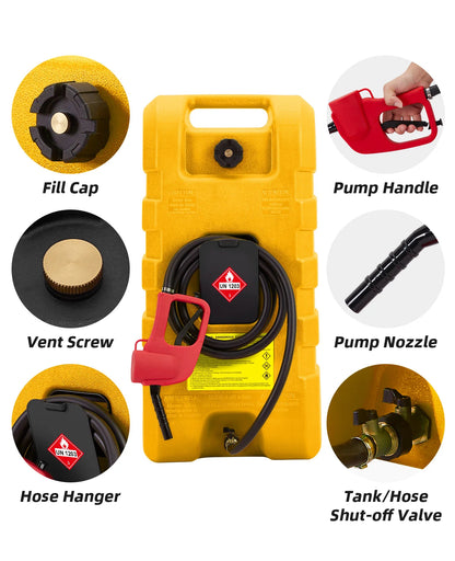 Heavy-Duty 15 Gallon Portable Fuel Caddy – Manual Siphon Pump & 10FT Delivery Hose – On-Wheels Gas & Heavy-duty Transfer Tank – Ideal Tool Storage for Cars, Lawn Mowers, Boats