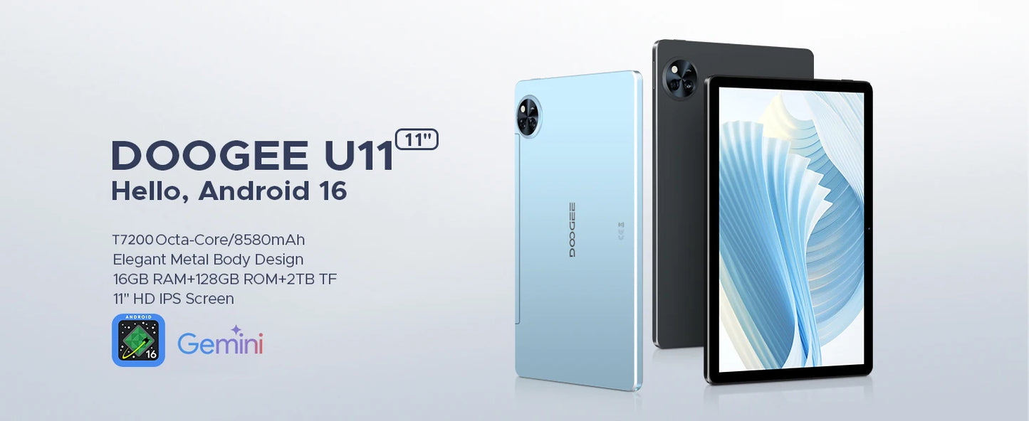 DOOGEE U11 Android 15 Tablet 11 Ultra-clear 90Hz Display 4GB RAM 128GB ROM 8580mAh Battery Dual Speaker Supports Widevine L1