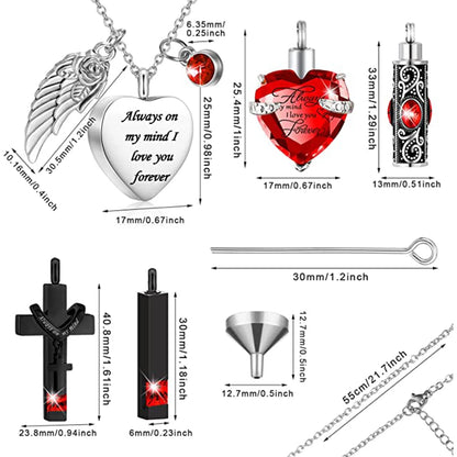 5Pcs Cremation Urn Necklace Heart for Ashes Stainless steel Cremation Jewelry Keepsake Necklace Waterproof Memory Pendant