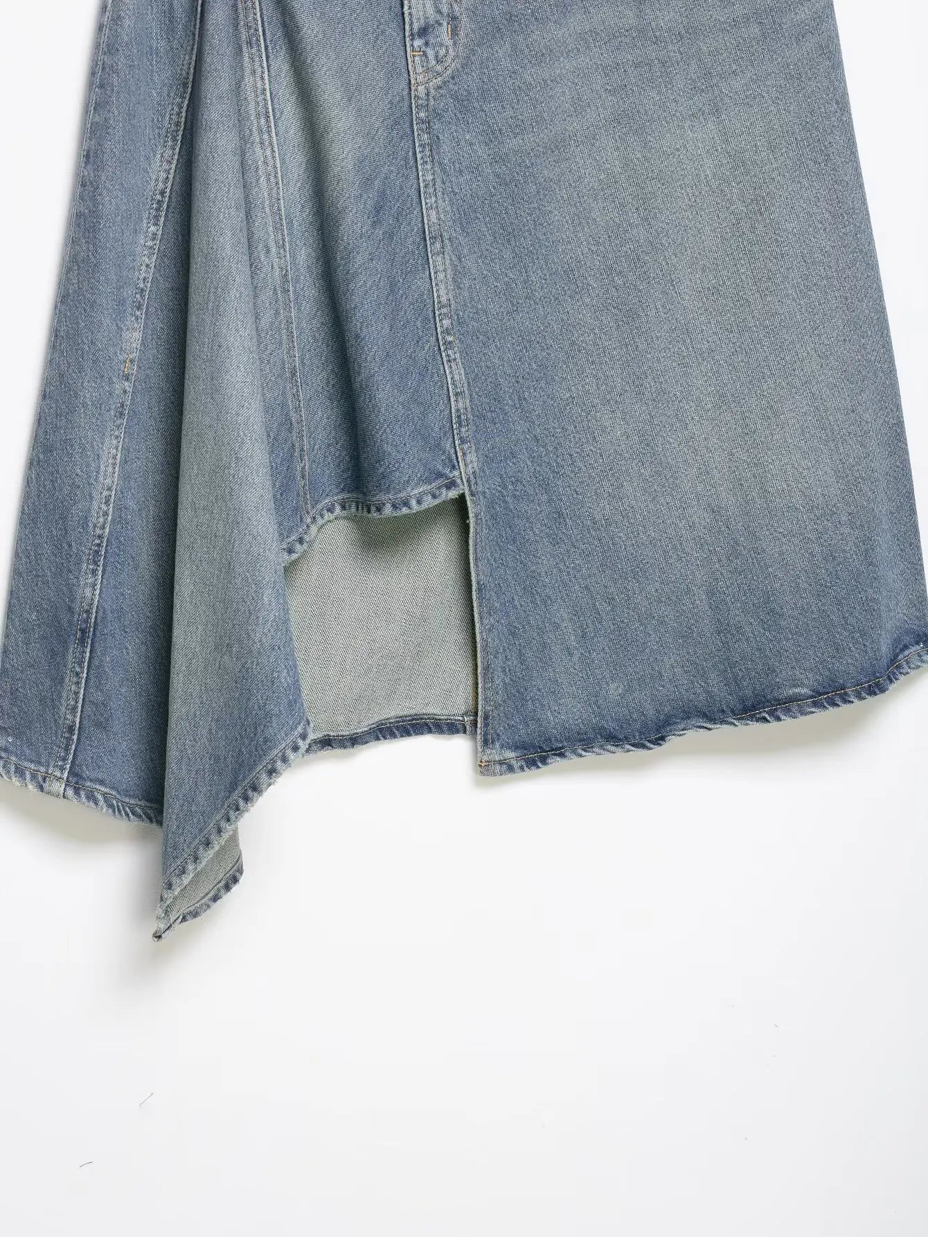 Women'sAsymmetric Denim Skirt New Spring Casual Mid Waist Pocket Women Lace Skirts Fashion Female Chic Skirts