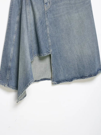 Women'sAsymmetric Denim Skirt New Spring Casual Mid Waist Pocket Women Lace Skirts Fashion Female Chic Skirts