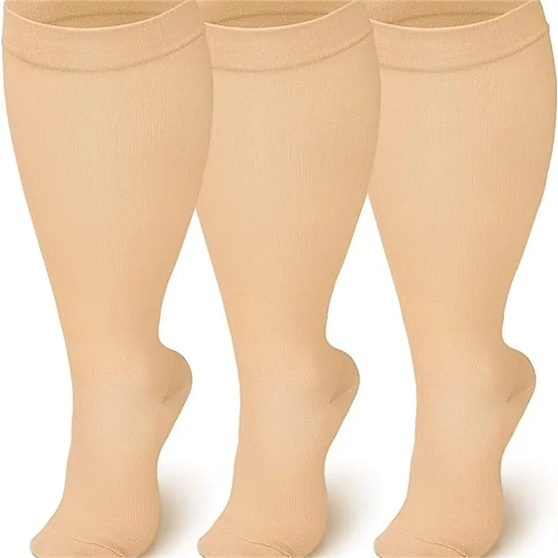 2XL-4XL Plus Size Compression Socks for Women Men 20-30 MMHg Wide Calf Extra Large Knee High Flight Sock for Circulation Support