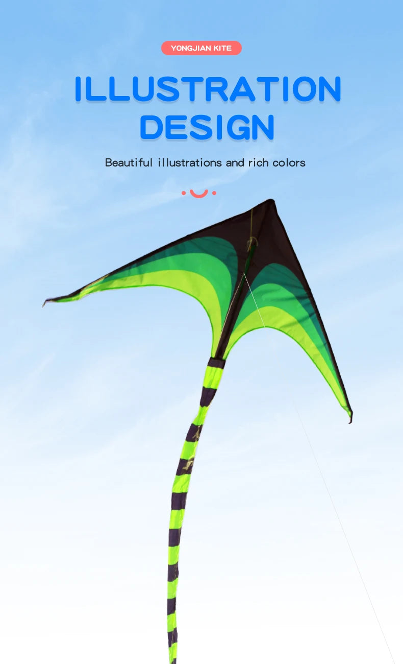 Adult-sized large delta-wing kite. Easy to fly. Extra-large delta-wing kite, equipped with a 6-meter long tail.