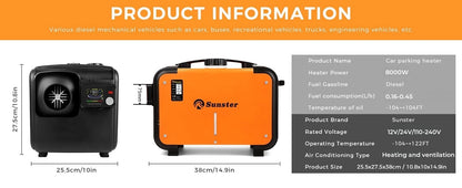 8KW 12V&24V&110-240V Diesel Air Heater With Bluetooth App,LCD Switch,24Hours Timing For Car Trailer Truck Diesel Parking Heater