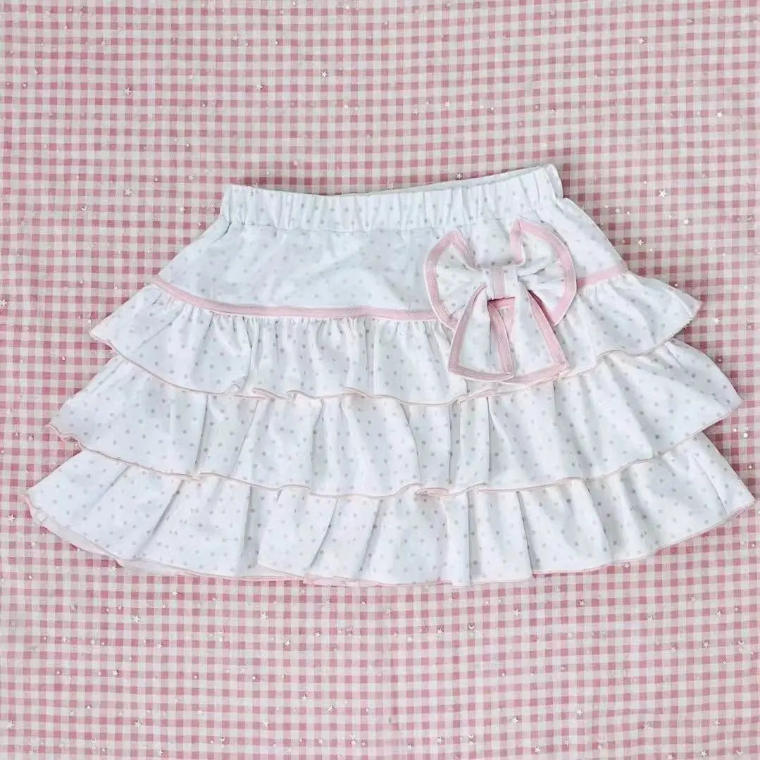 Harajuku Girls Lolita Mini Skirt Y2K Women Japanese Style Bow Pleated Skirts Cute Sweet Dot Ruffles Cake Layered Skirts Gift