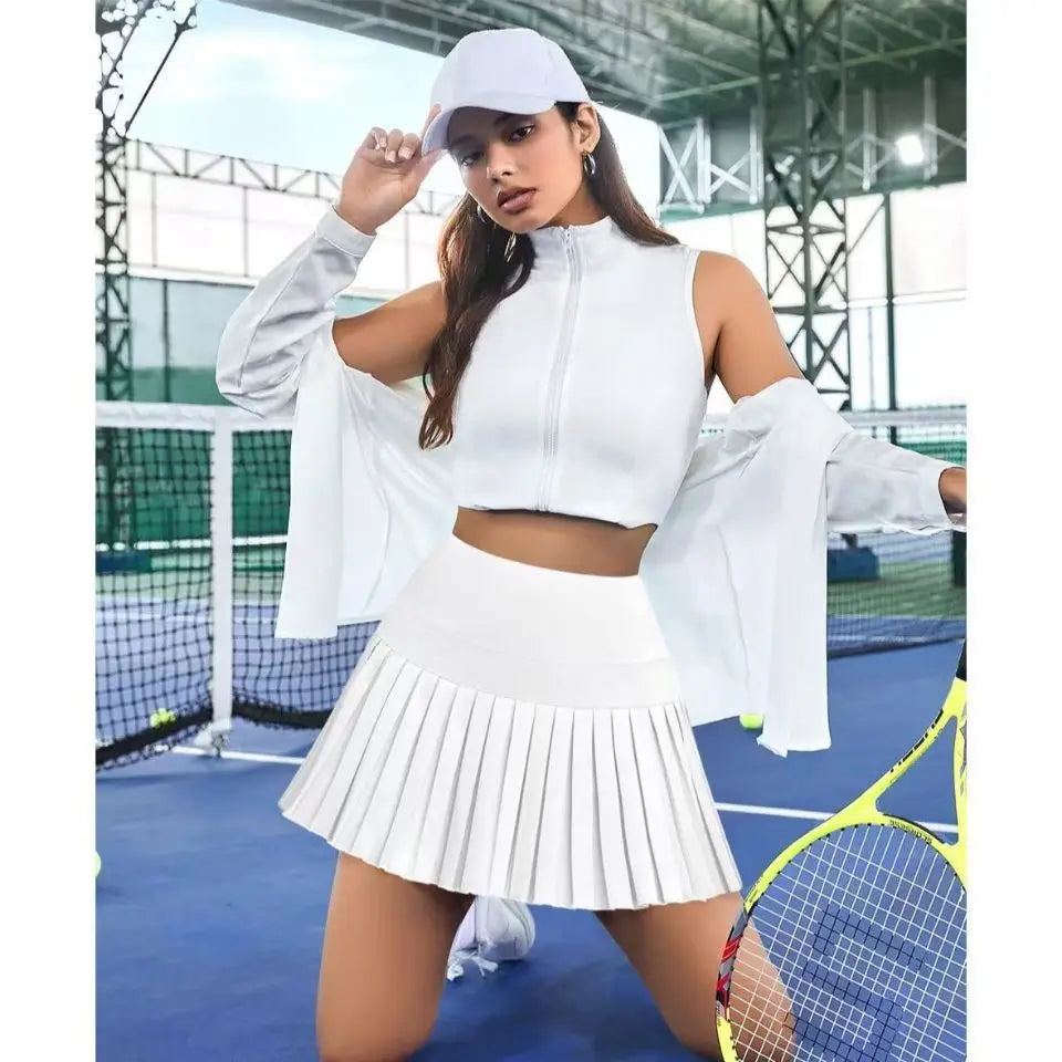 Fashion New Summer Sports Shorts Women Pleated Mini Skirt Anti Glare Short Skirt Running Outdoor Fitness Breathable Tennis Skirt