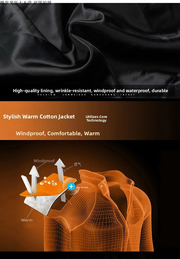 New Winter Men's down Jacket Thickened Short Bright Leather Fur Collar Warmth Anti-Cold Youth Short Stylish Polyester Fiber