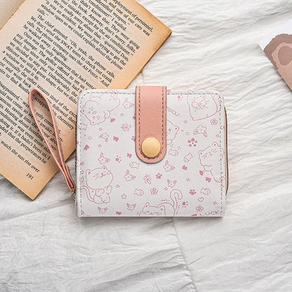 Japanese Cute Cat Girls Wallet Short Student ID Bank Card Holder Money Bag Zipper Wallets For Women Key Storage Purse Coin Purse