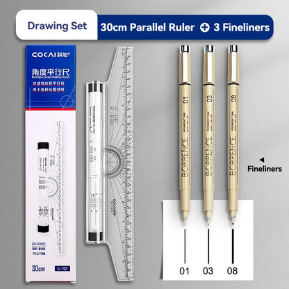 Plastic Ruler Drawing Roller Ruler Parallel 30cm Multi-functional Drawing Design Used for Measurement Drafting Schools Offices