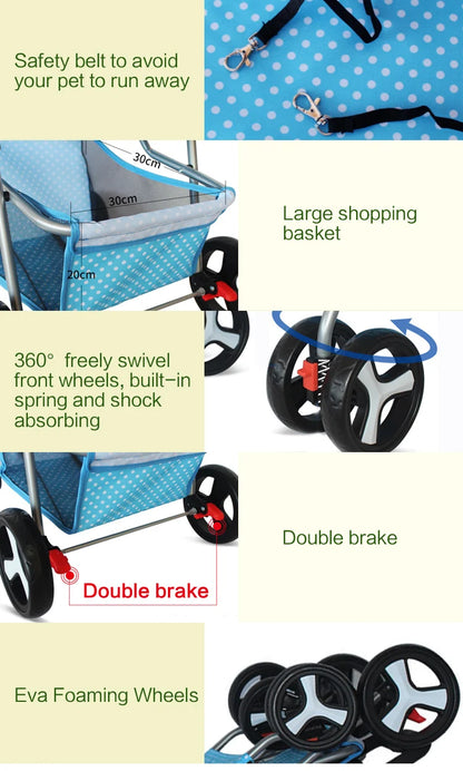 Dog Golden Retriever Pet Stroller Large Fruit Tray Adjustable Foldable for Small Medium Dog Outdoor Travel