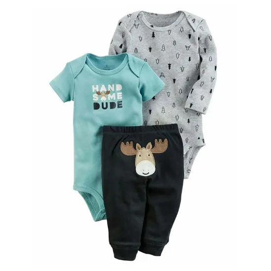 Lovely Baby Boy bodysuits 3Pcs/sets Long Sleeved Clothes PP Pant Cotton Infant Sporty Girl Short Sleeved Bodysuits
