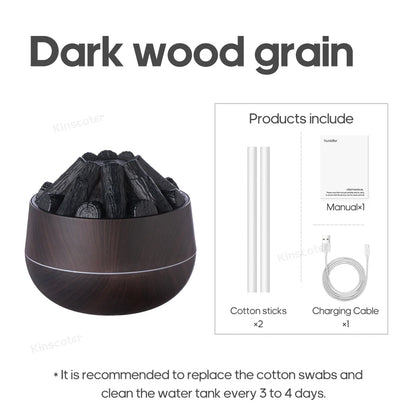 Simulated Campfire Air Humidifier Woodstove Fireplace Water Mist Diffuser Classic Woodgrain USB Ultra Sonic Mist Sprayer